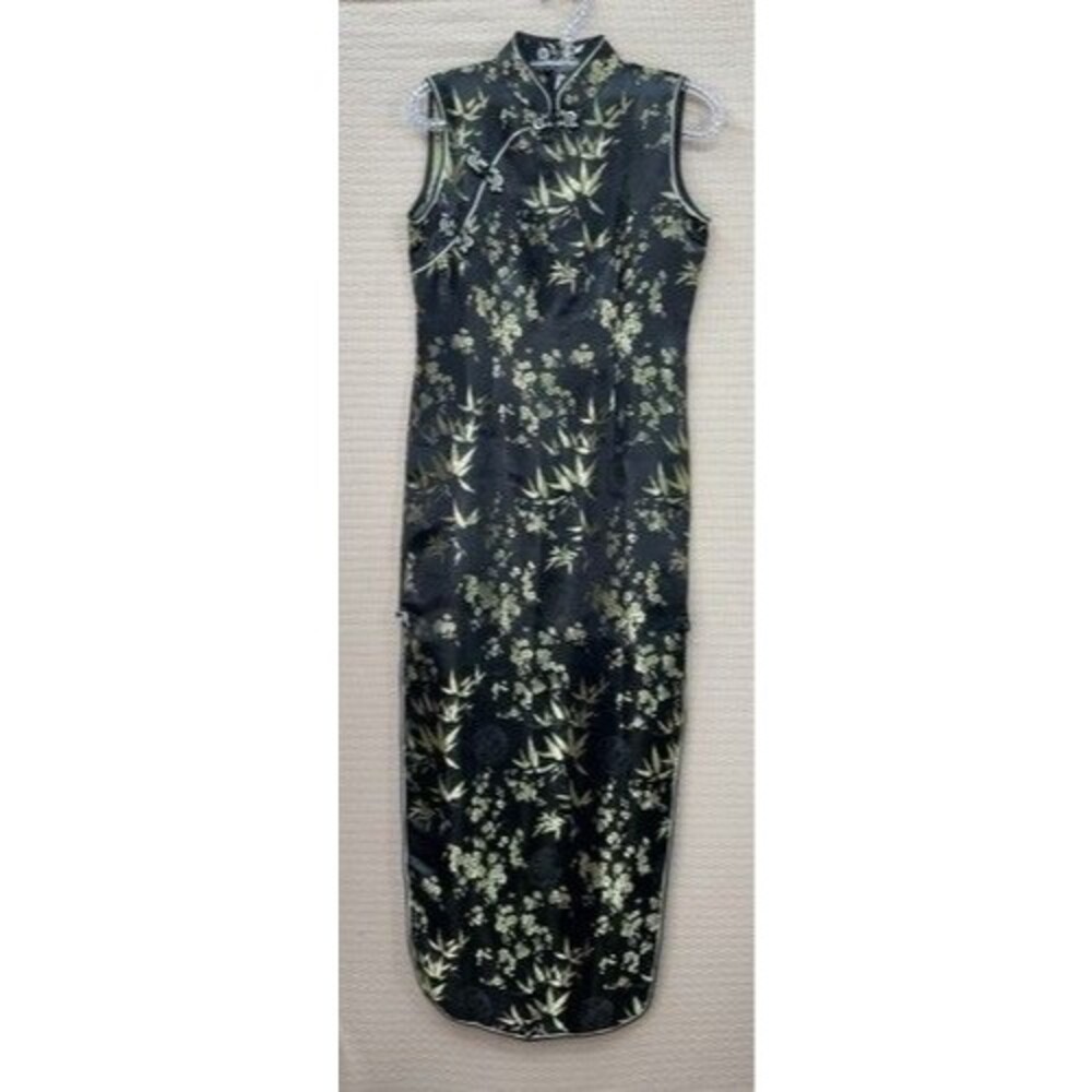 Mimi Black/Gold Sleeveless Oriental Cheongsam Qipao Midi‎ Dress Women Size M